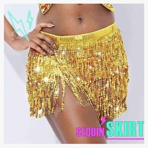 Boho Sequin Tassel Hip Scarf Multilayer Belly Dance Skirt for Women and Girls